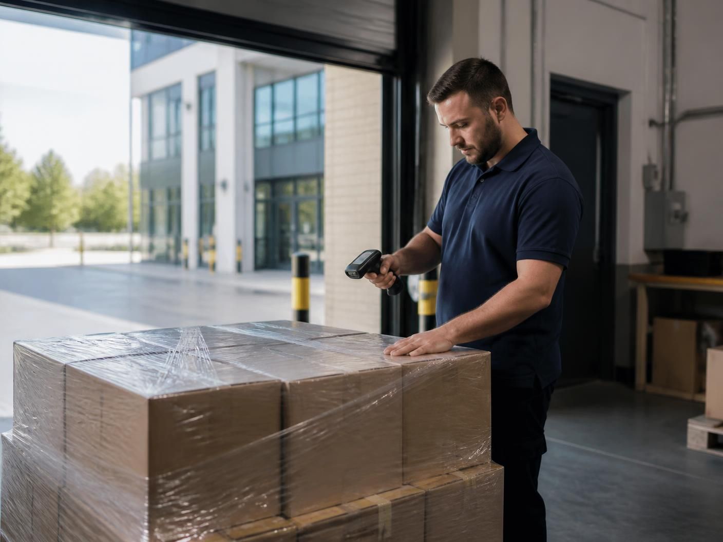 Packaged goods being checked at a goods-in bay, where an organisation's material journey begins.